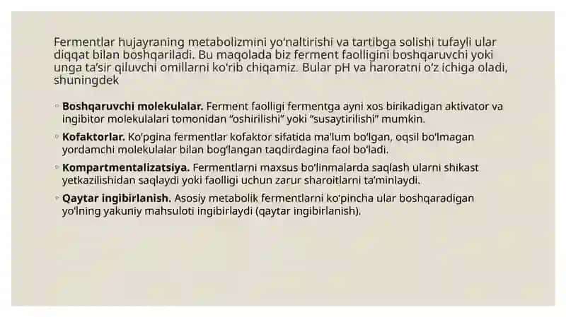 Fermentlar faoliyati oshirish 2