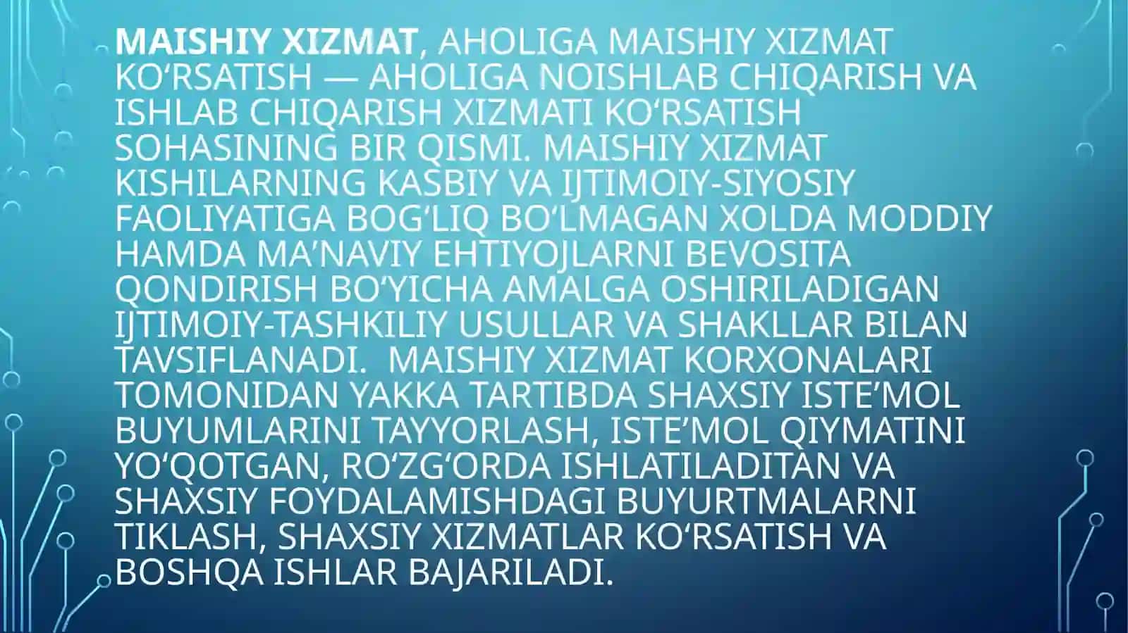 Aholi ga maishiy xizmat ko'rsatish 2