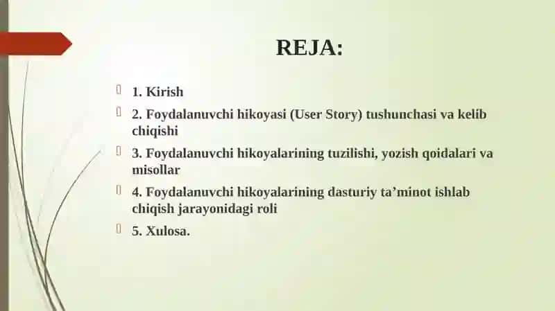 Foydalanuvchi hikoyalari (User Stories) va ularning roli 2