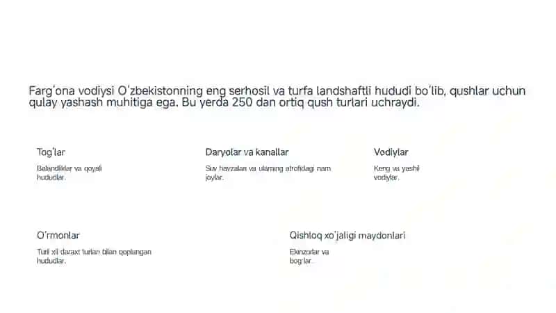 Farg'ona vodiysi qushlar olami: Boylik va xilma-xillik 2