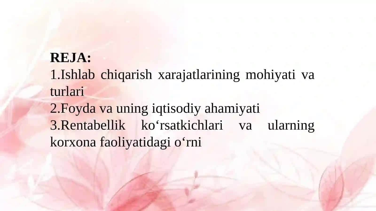 ISHLAB CHIQARISH XARAJATLARI, FOYDA VA RENTABELLIGI 2