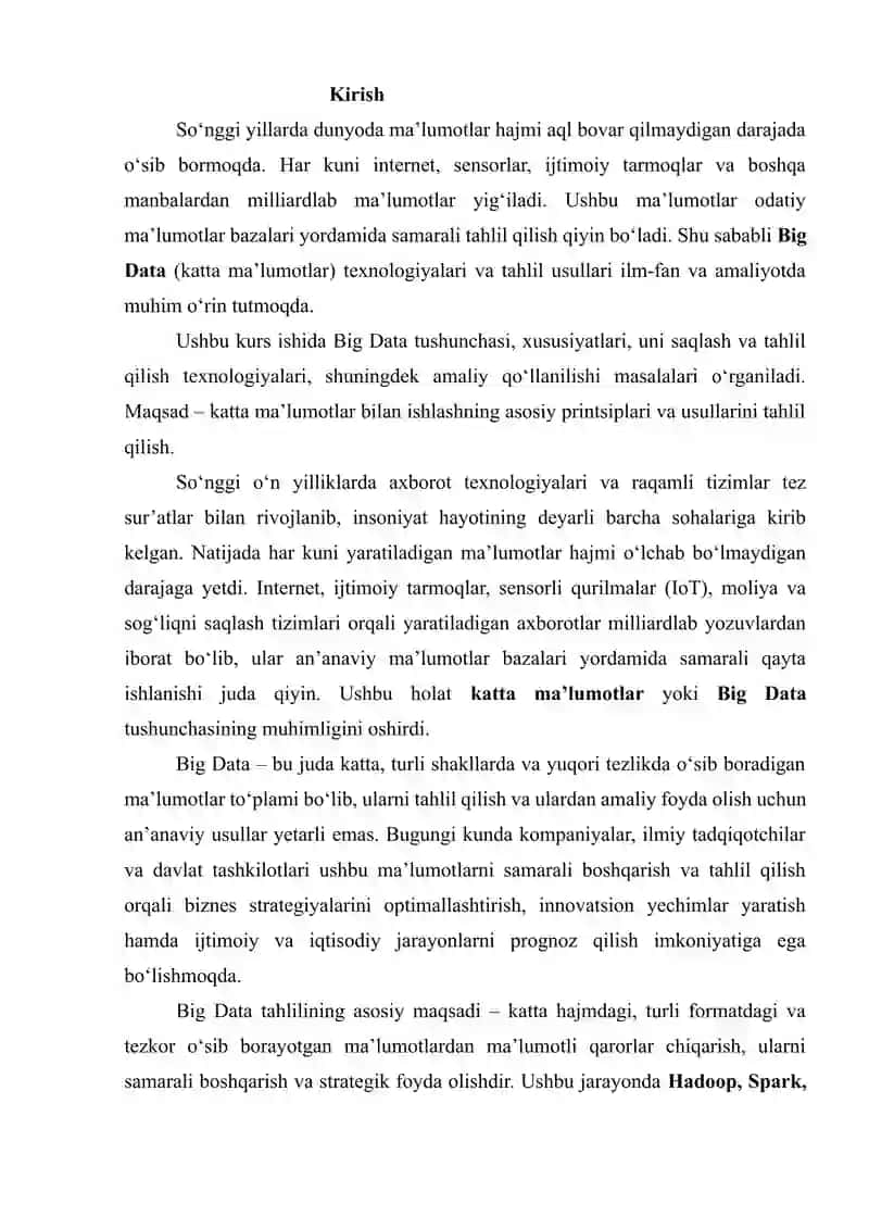 BIG DATA TAHLILI: KATTA MA’LUMOTLARNI ISHLASH 2