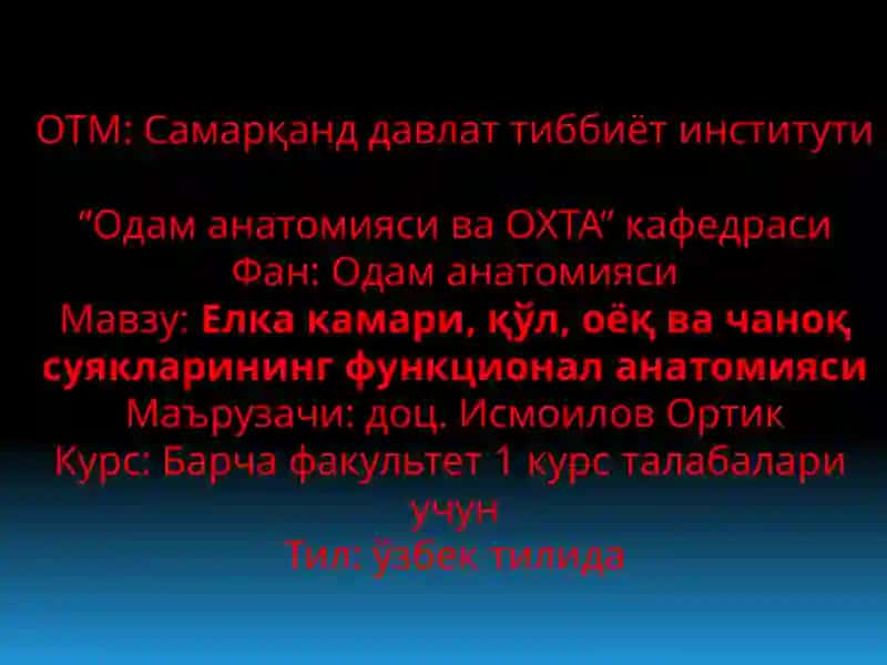 «ҚЎЛ, ОЁҚ ВА ЧАНОҚ СУЯКЛАРИНИНГ ФУНКЦИОНАЛАНАТОМИЯСИ» 2