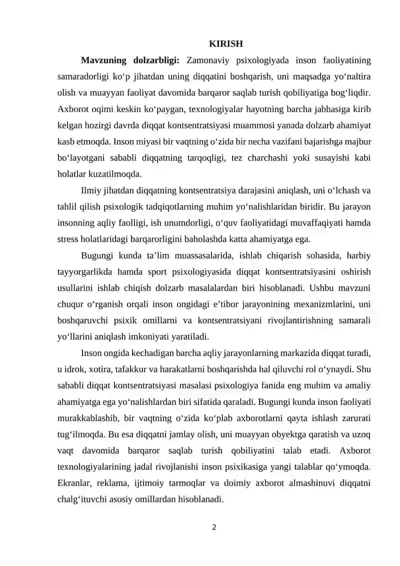 Diqqat kontsentratsiyasini eksperimental o'rganish. 2