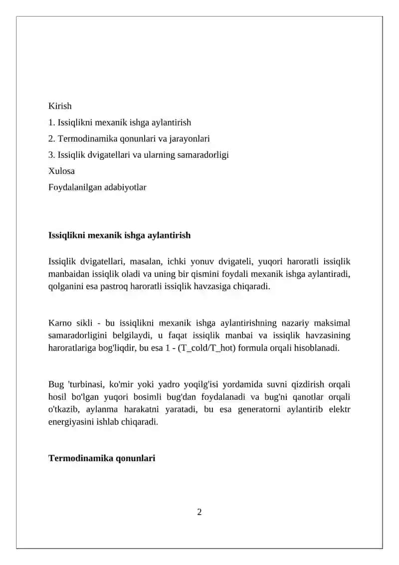Issiqlikni mexanik ishga aylanishi 2