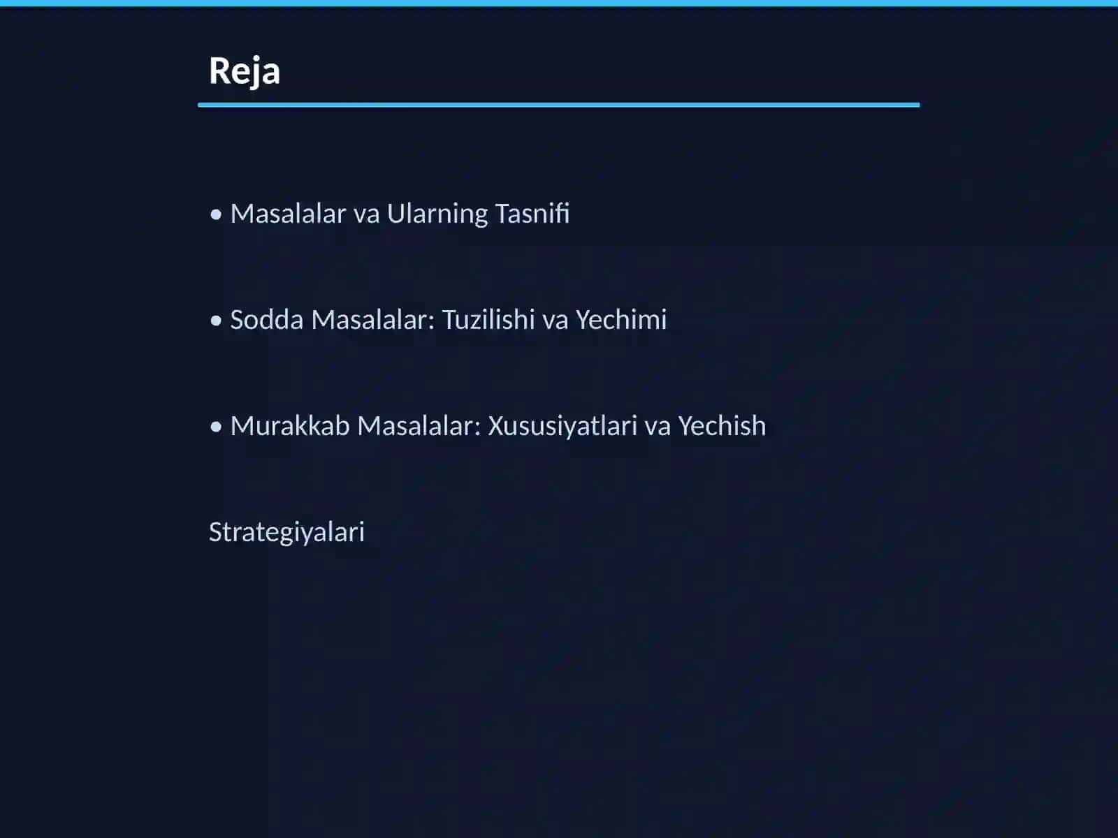 Masalalar va Ularning Tasnifi 2