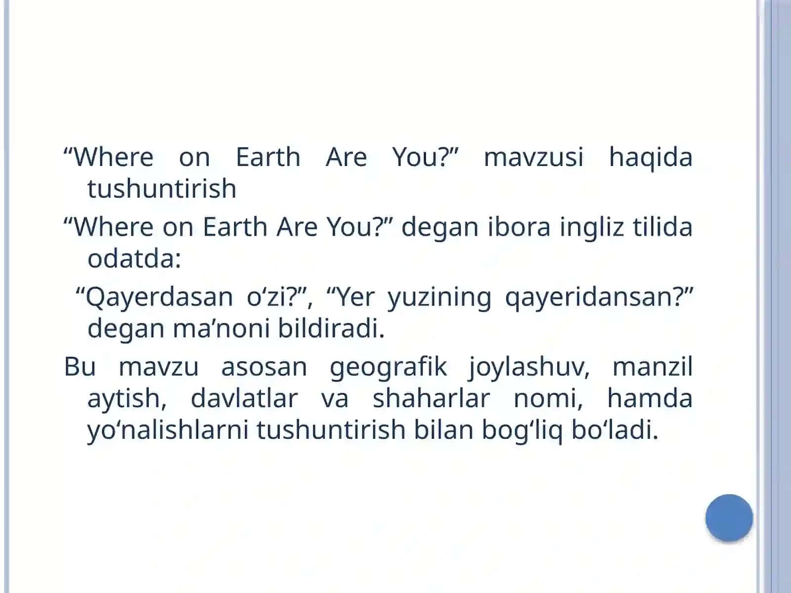 "Where on Earth Are You?" 2