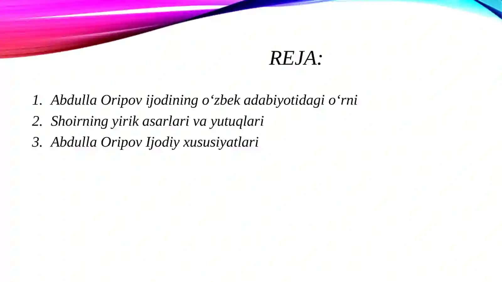 Abdulla Oripov hayot yoʻli va ijodi 2