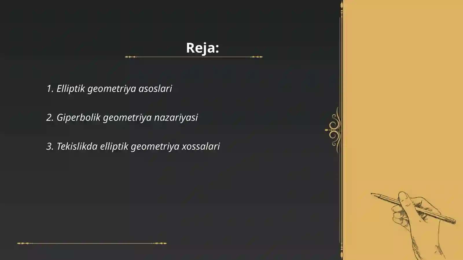 Tekislikda elliptik, giperbolik geometriyalar 2