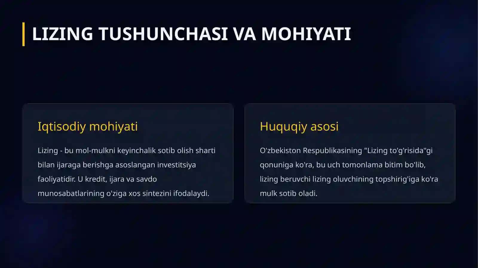 Lizing va uning investitsiya faoliyatidagi ahamiyati 2