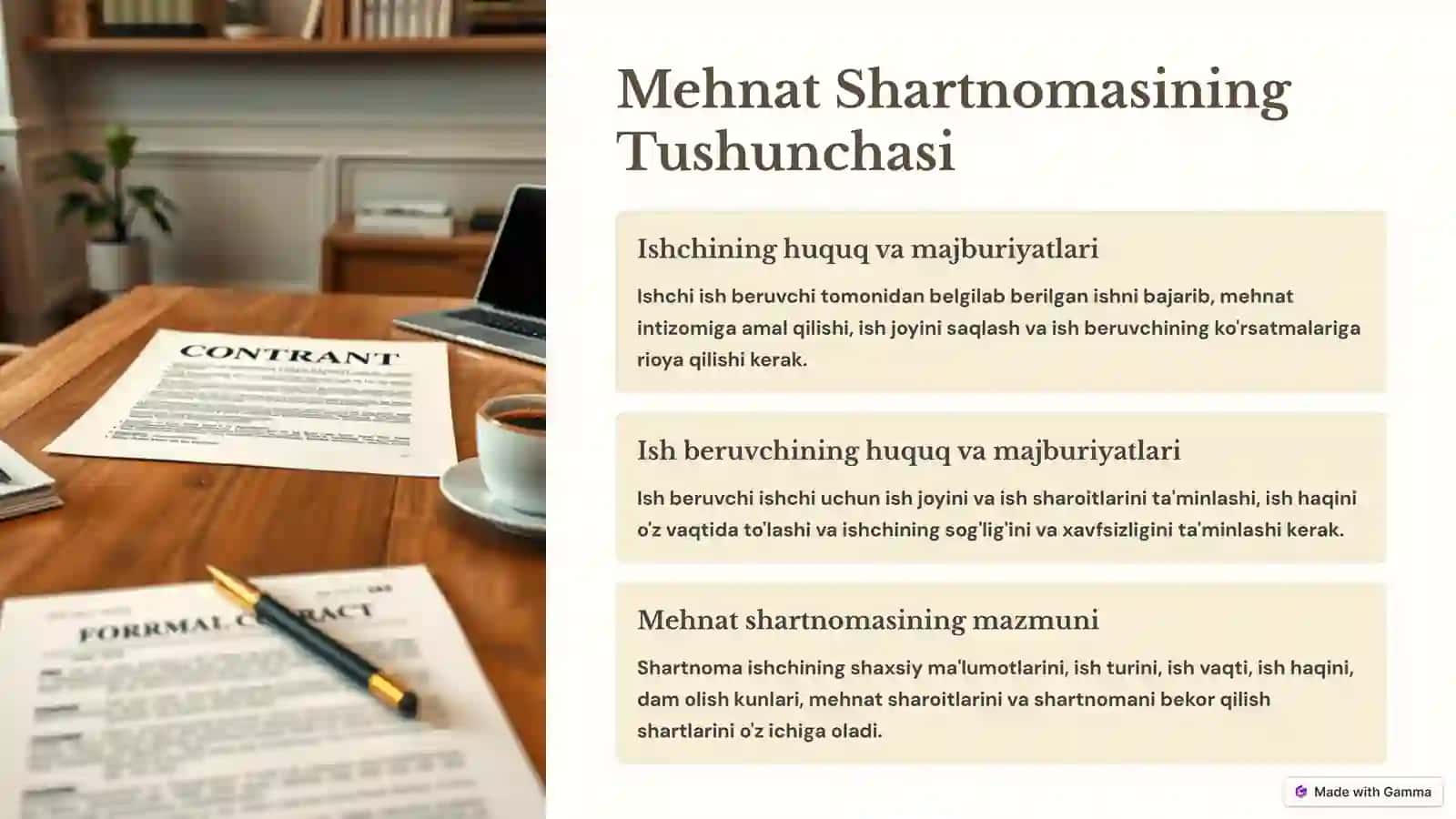 Mehnat Shartnomasi: Asosiy Tushunchalar 2