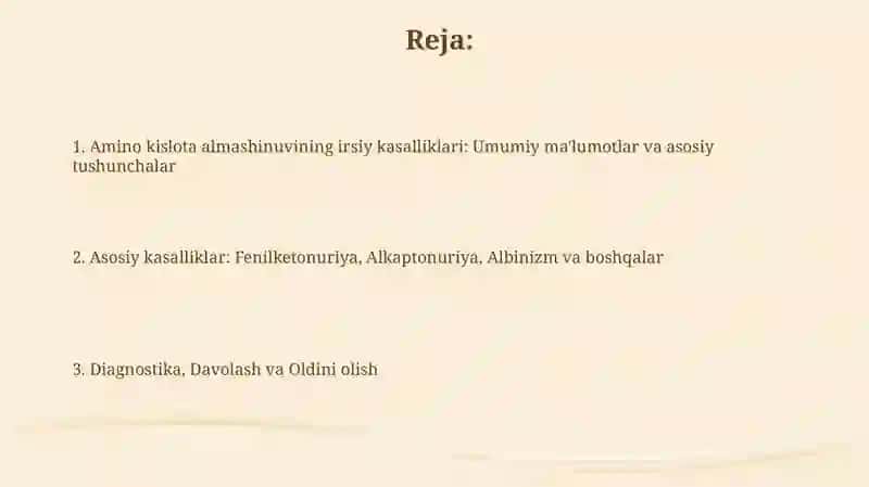 Aminokislatalar almashinuvi nasliy kasalliklari 2