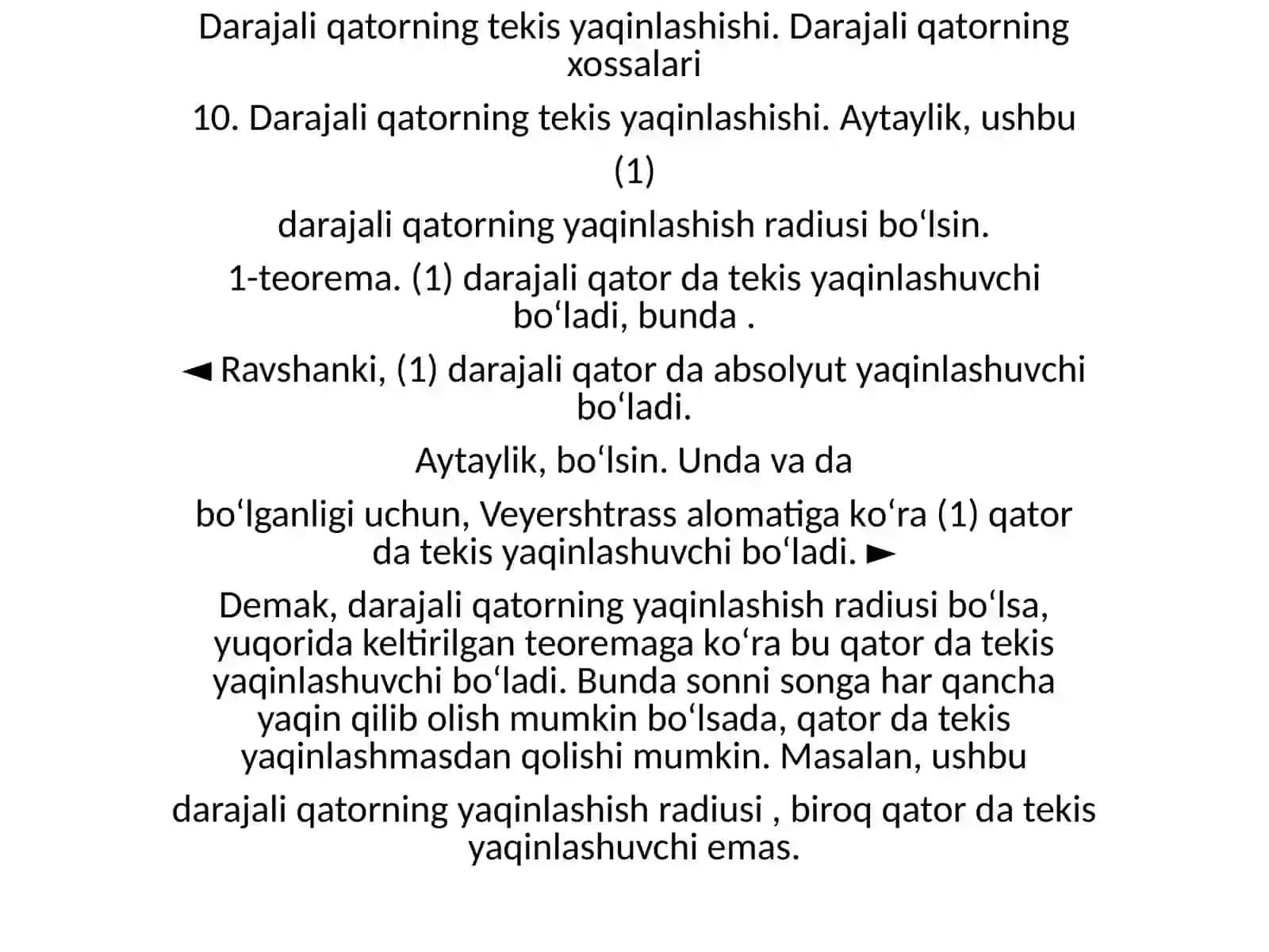 Darajali qatorning tekis yaqinlashishi 2