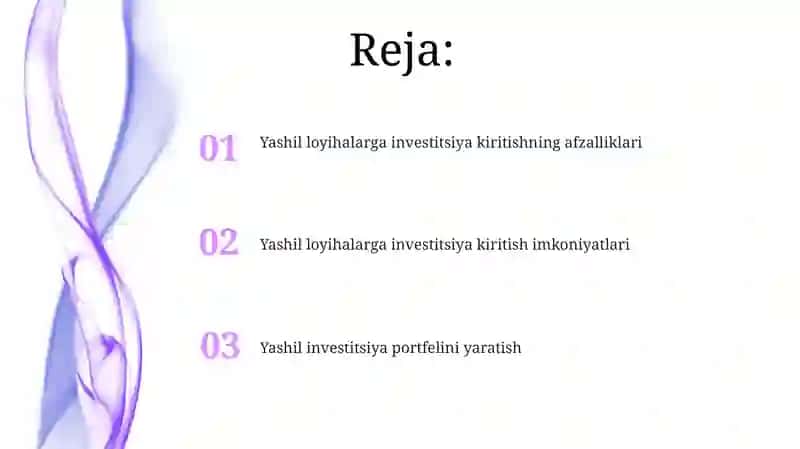 Yashil loyihalarga investitsiya kiritish 2