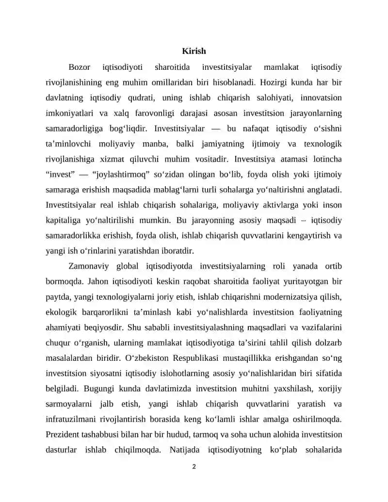 Investitsiyalash maqsadlari va vazifalari 2