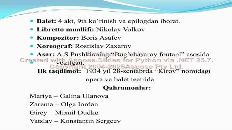 "Bog`chasaroy favvorasi" balet taqdimoti 2