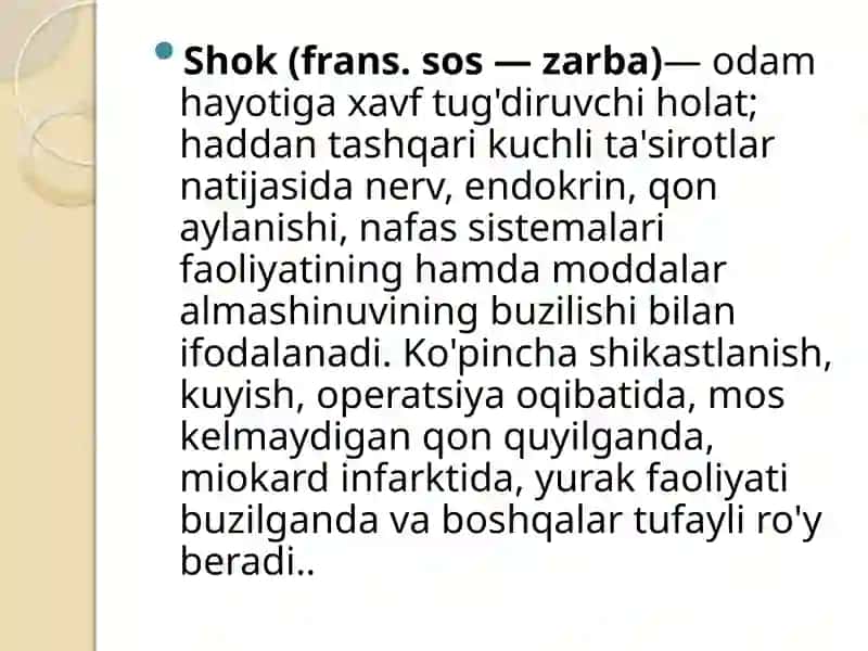 Kardiogenni shok klinikasida vazoralari 2