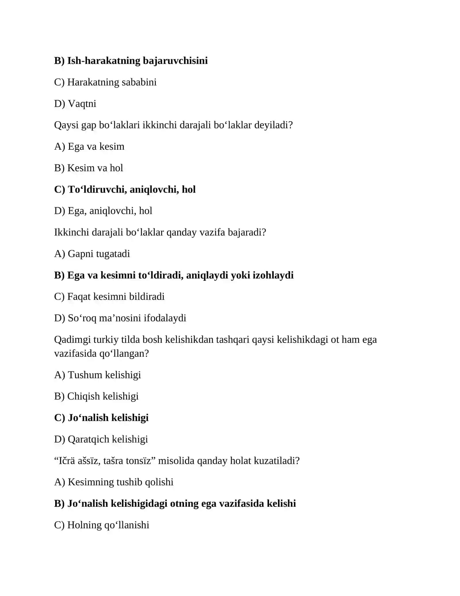 Til tarixi fanidan testlar 2