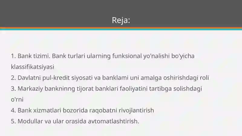 Bank tizimining modullari va ular o'rtasidagi avtomatlashtirilgan jarayonlar. 2