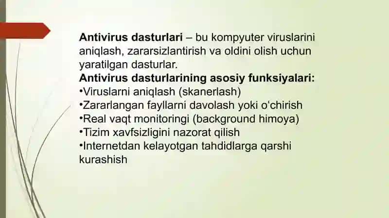 Antiviruslar va ularning turlari. Kompyuter viruslari 2