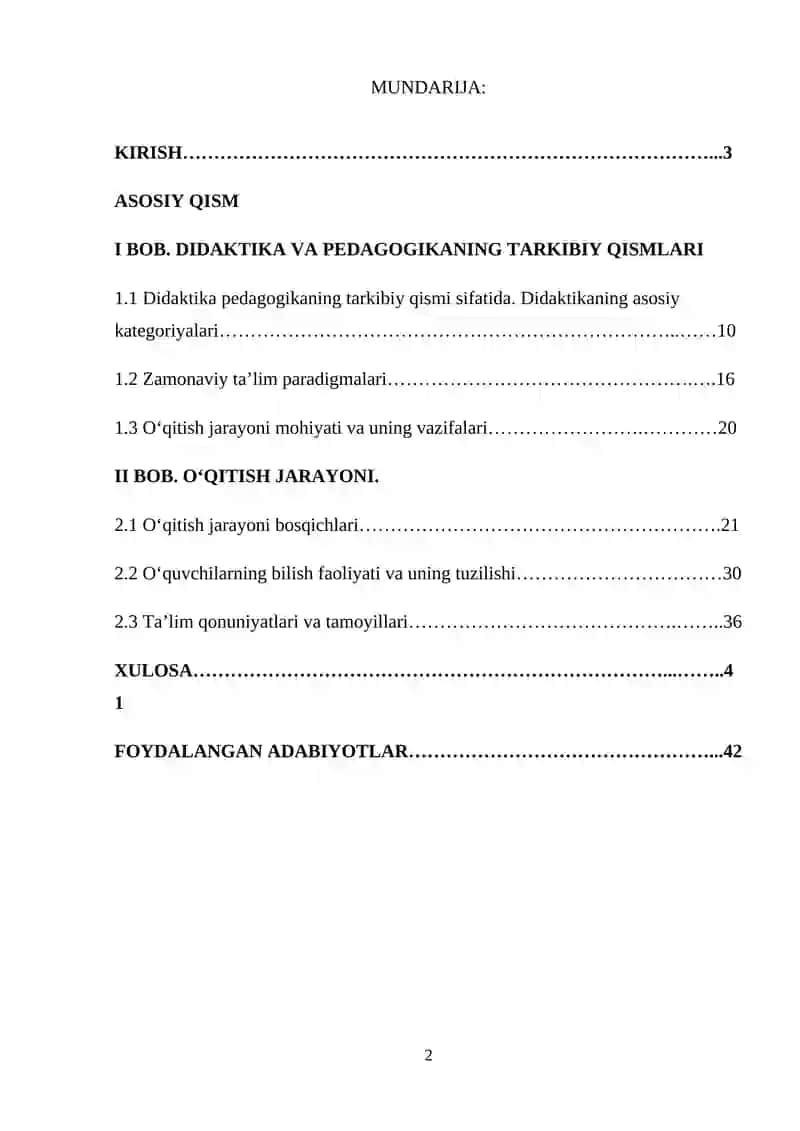 Kurs Ishlari: Didaktika va Pedagogika 2