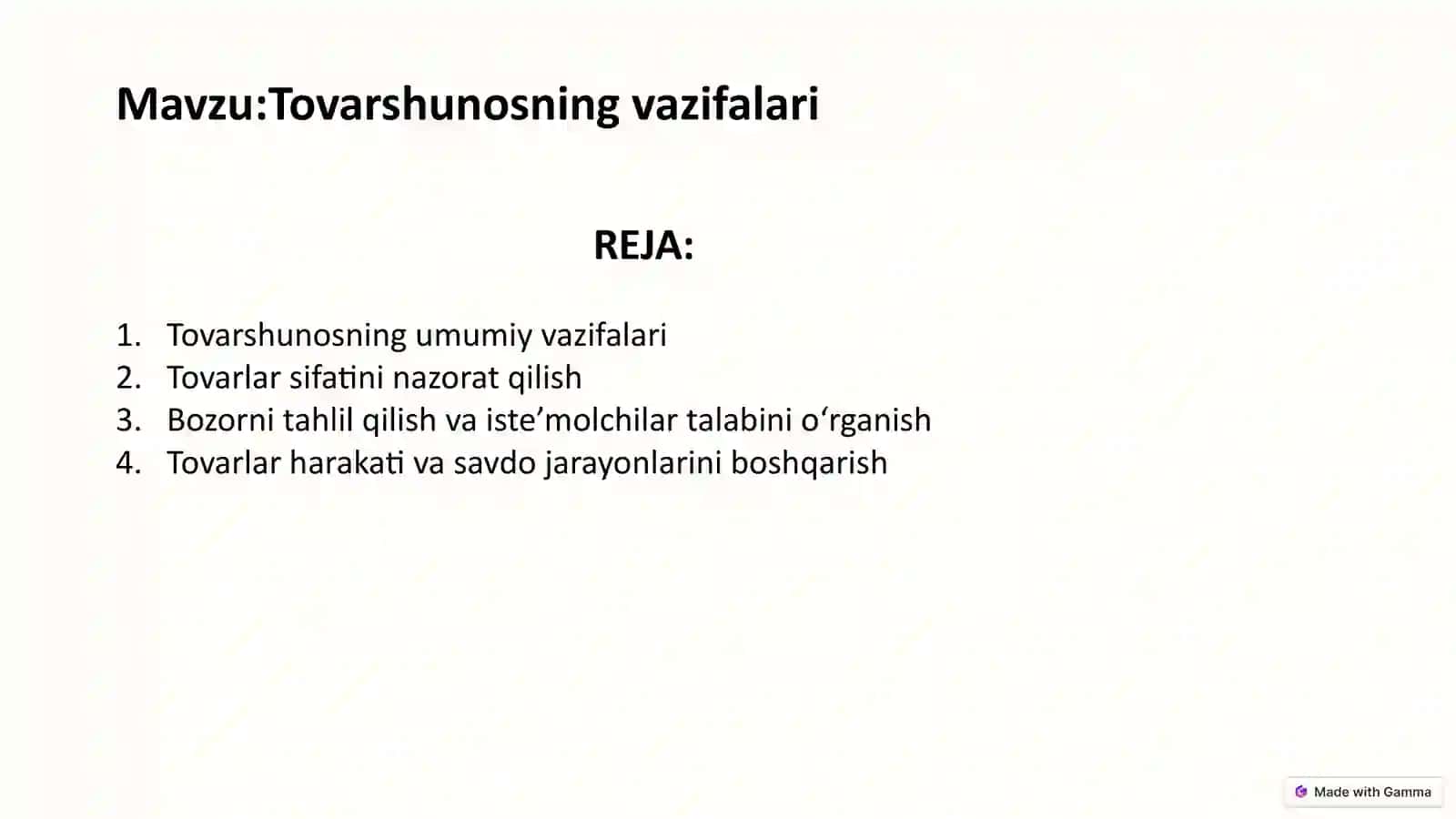 Tovarshunosning vazifalari 2