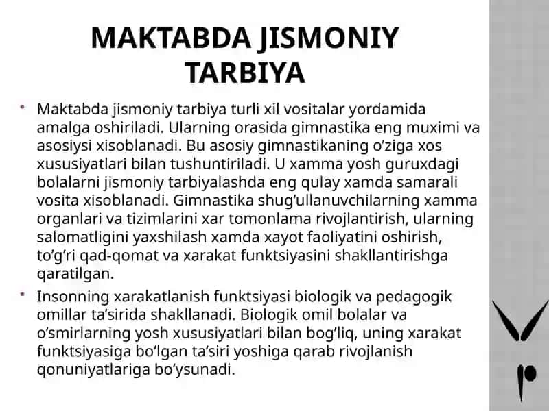 Maktabda gimnastika darsini o’tish uslubiyati 2