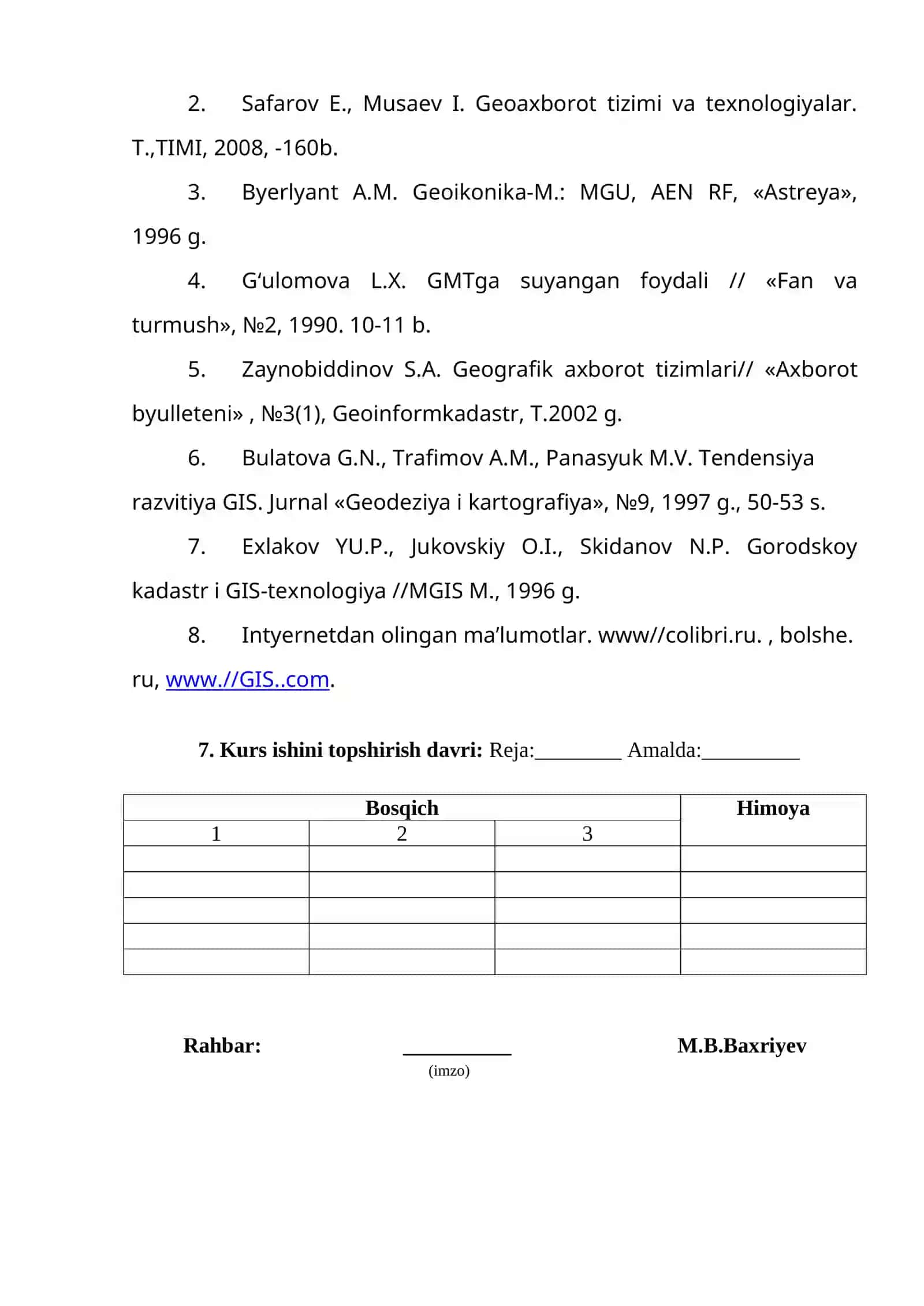 Geoaxborot tizimlari va texnologiyalari kursi 2