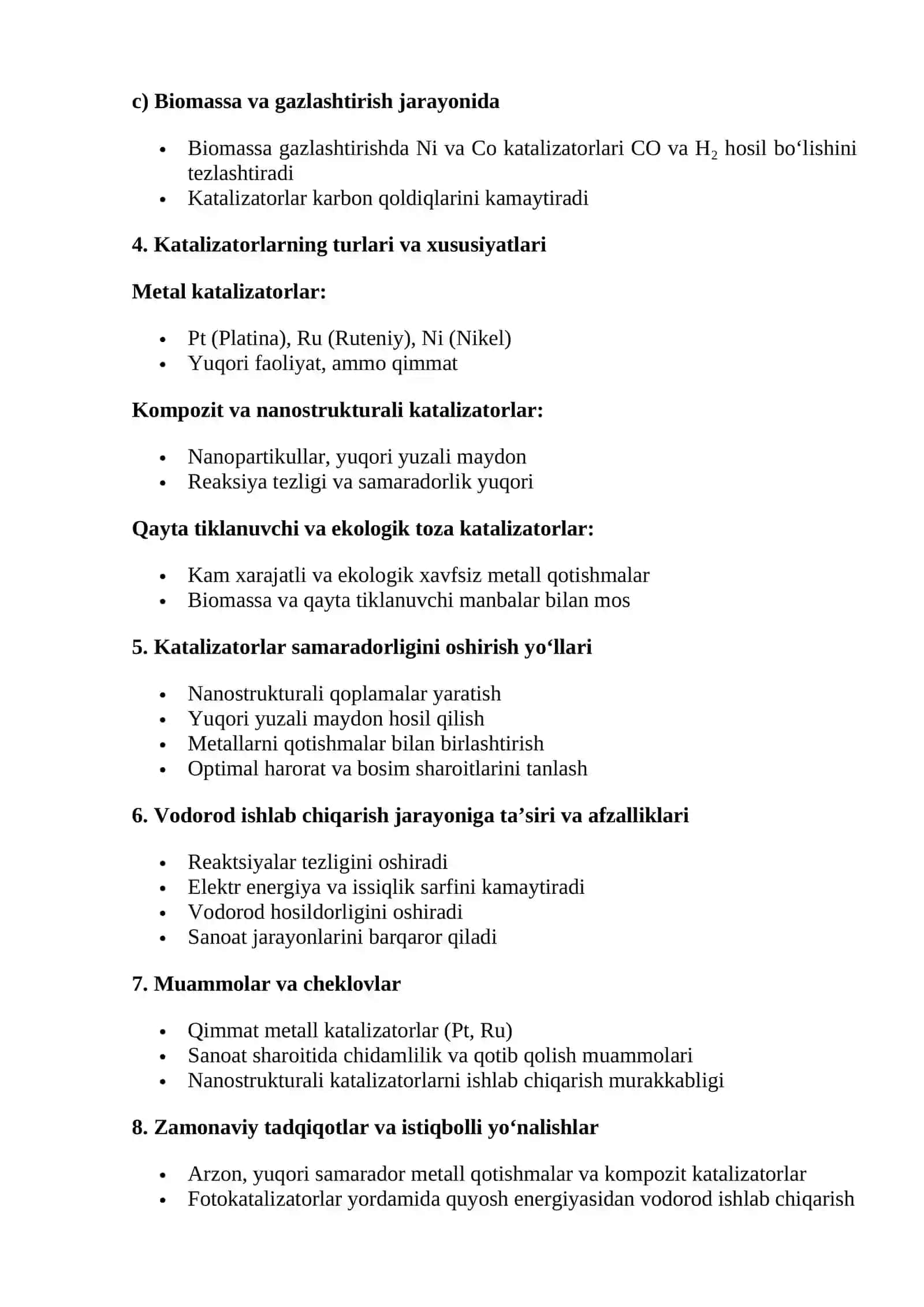 Vodorod ishlab chiqarish katalizatorlari 2
