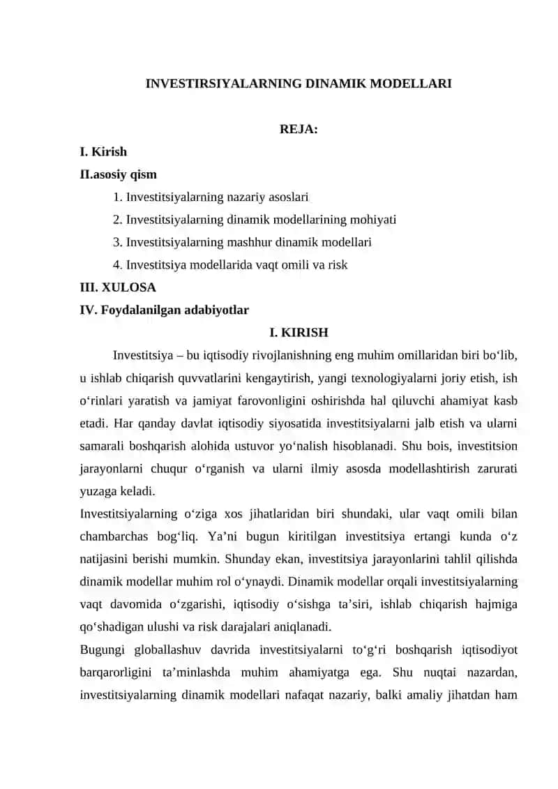 INVESTIRSIYALARNING DINAMIK MODELLARI 2