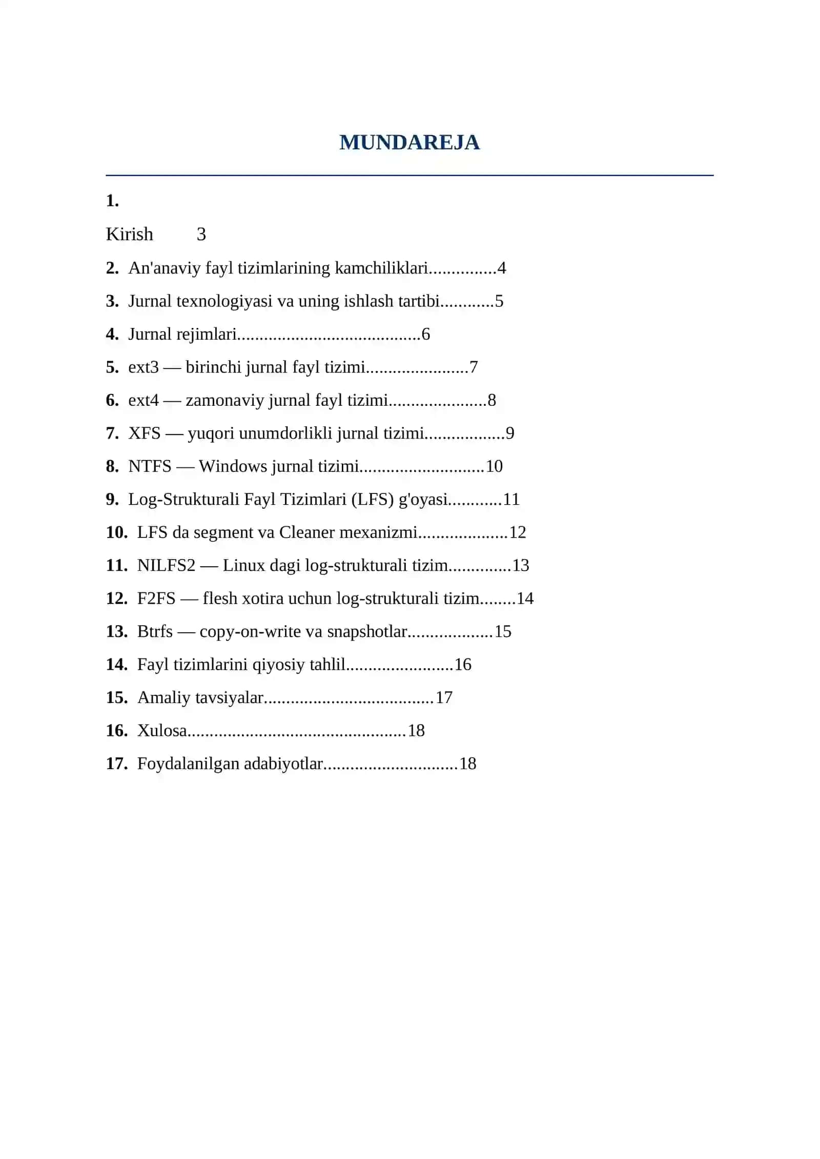 Jurnal va log-strukturali fayl tizimlari 2