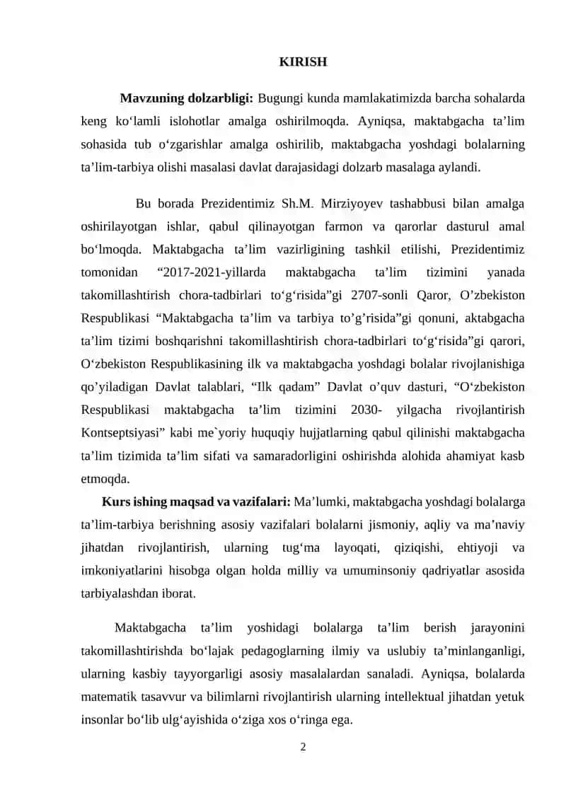 Maktabgacha Ta'limning O'zgarishi 2