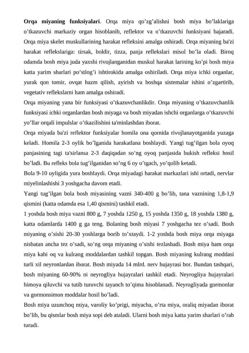 Orqa Miya. Uzunchoq va orqa miya. 2