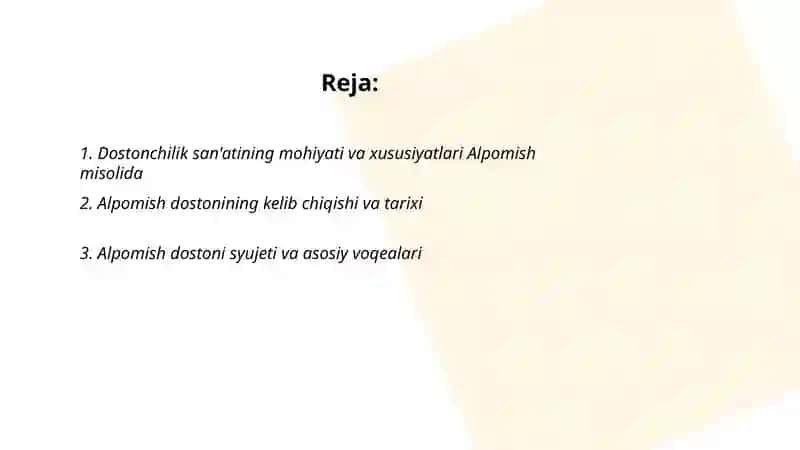 Dostonchilik san'ati. Alpomish dostoni haqida 2