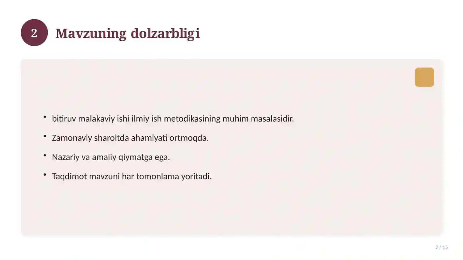 Bitiruv malakaviy ishi: tuzilishi va himoyasi 2