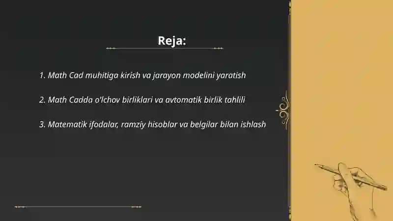 Math Cad dasturida jarayonlar modellari 2