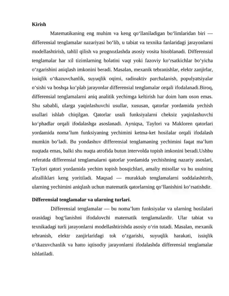 Differensial tenglamalarni qatorlar yordamida yechish 2