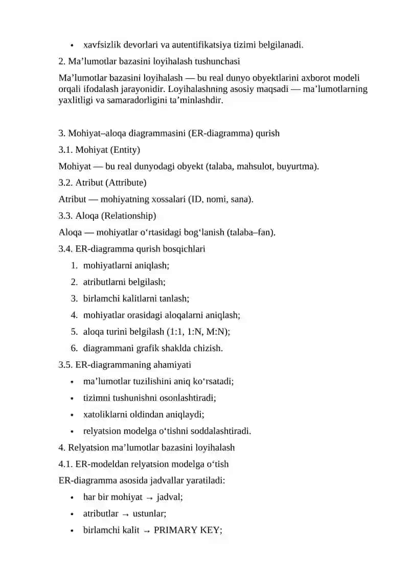 Ma’lumotlar bazasi dasturlari (MBBT) 2