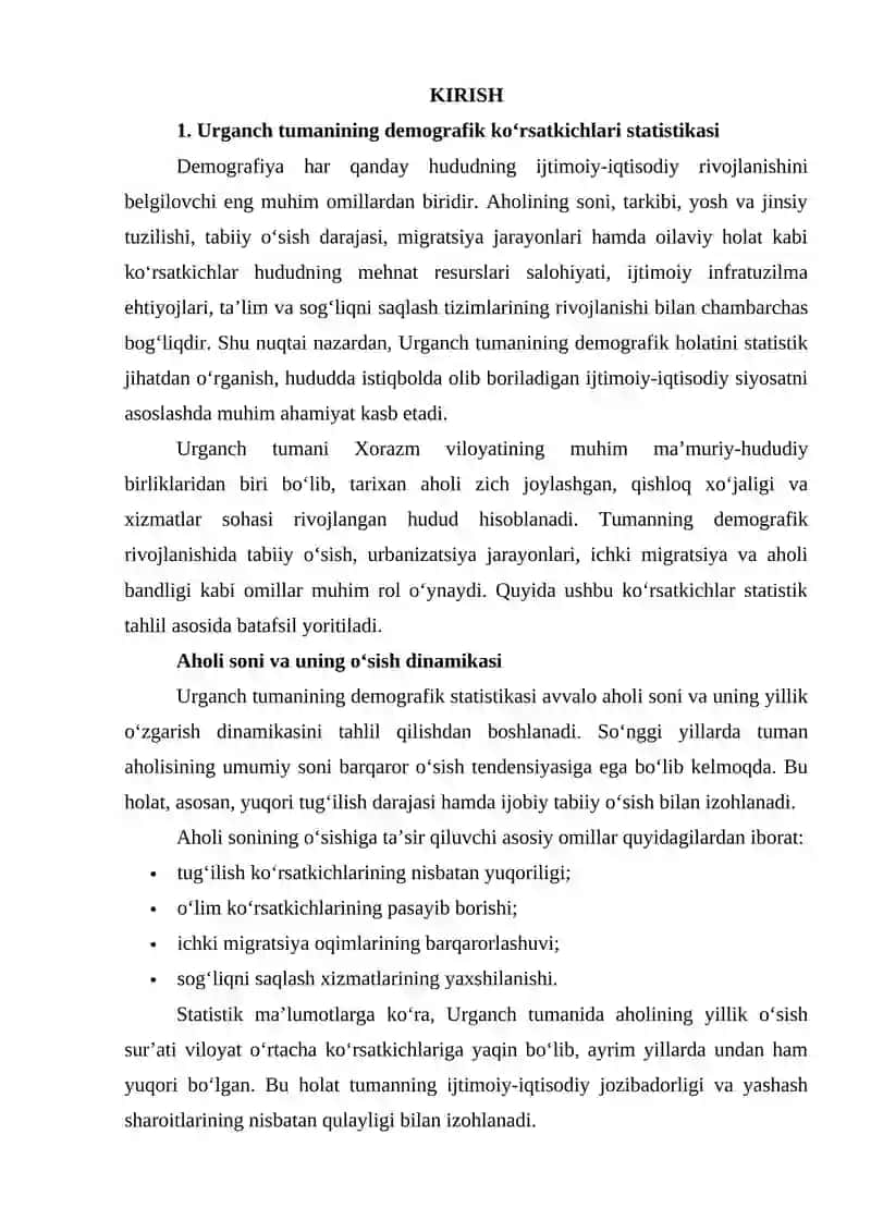 Urganch Tuman Statistikasi 2