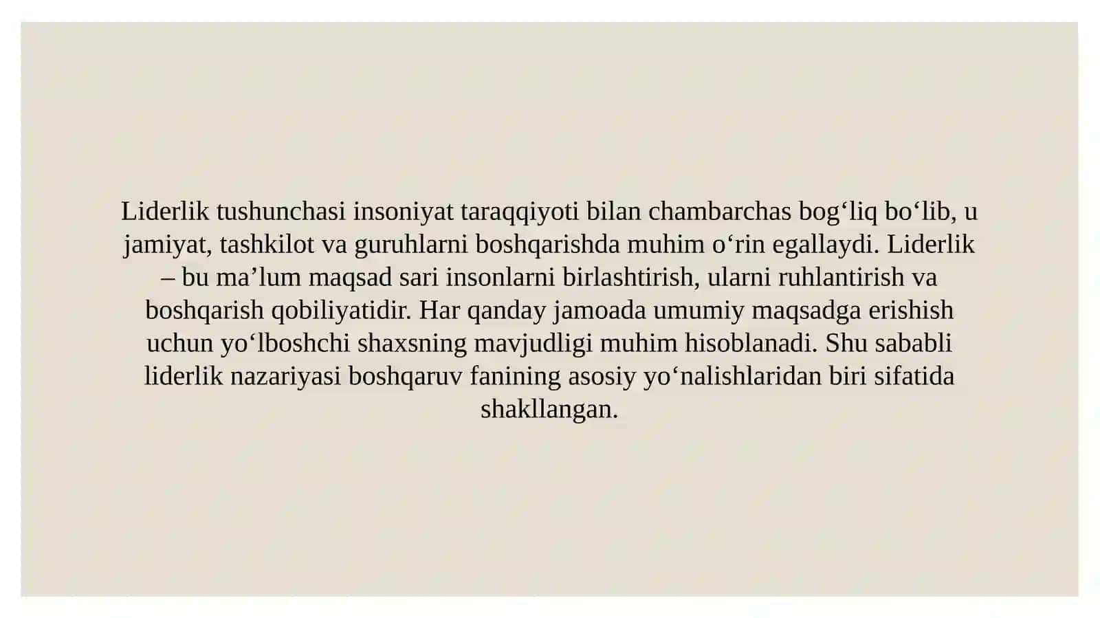 Liderlik nazariyasining asosiy mazmuni 2