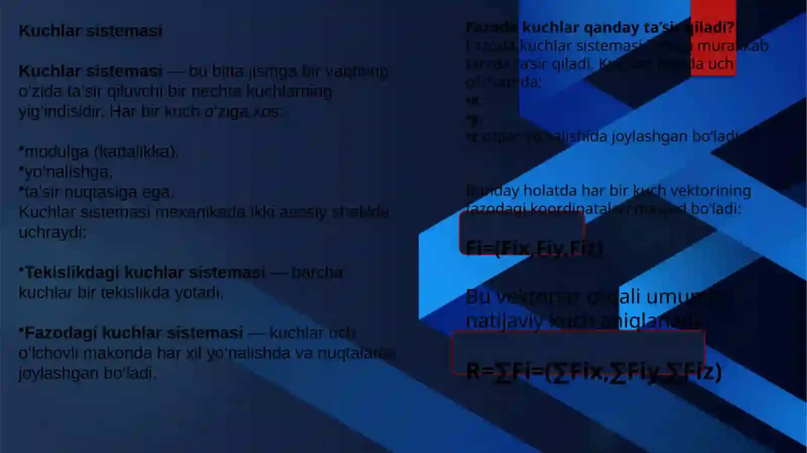 Fazodagi kuchlar sistemasi 2