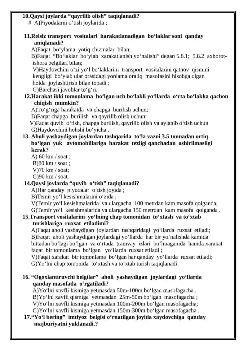 Yo‘l Harakati Qaidalari 2