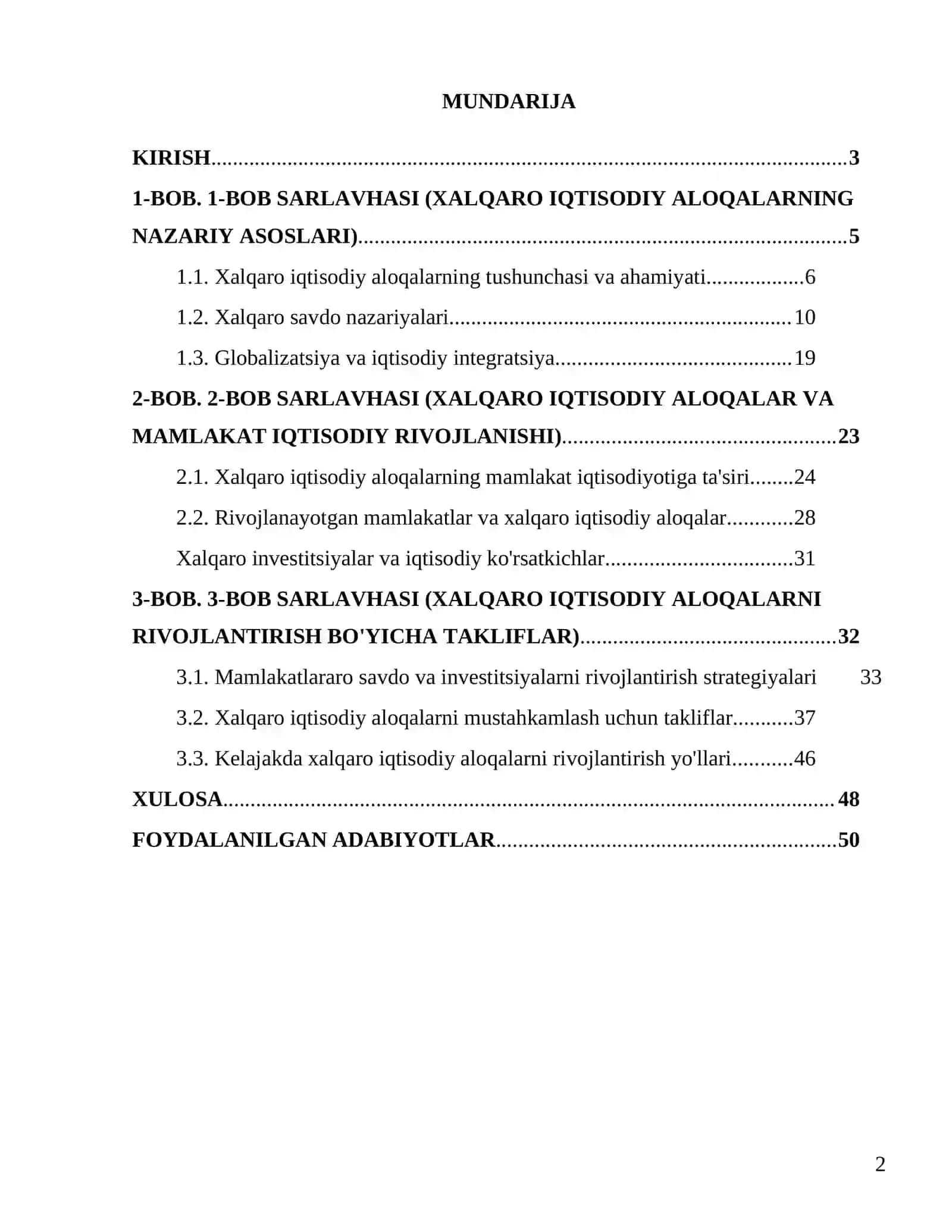 Xalqaro iqtisodiy aloqalar va uning mamlakat iqtisodiy rivojlanishidagi ahamiyati 2