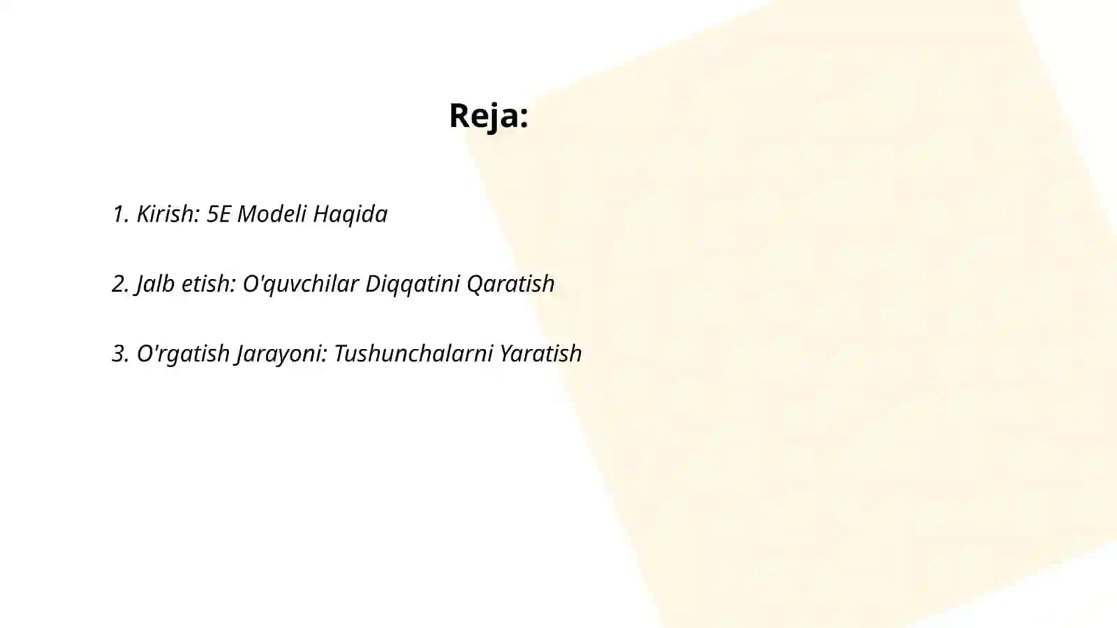 5 E modeli bo’yicha Taqdimot 2