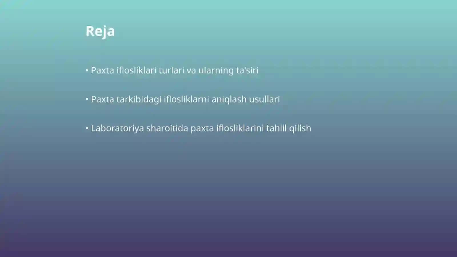 Paxta tarkibidagi iflosliklarni aniqlash 2