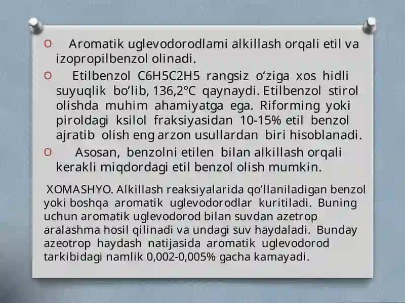 AROMATIK UGLEVODORODLARNI ALKILLASH TEXNOLOGIYASI 2