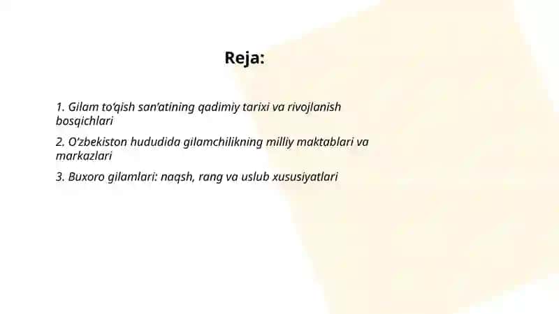 Gilam to‘qish san’ati tarixi va uslublari 2