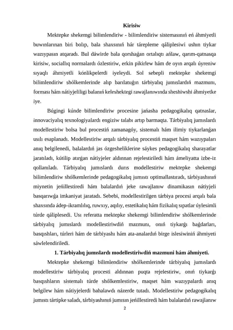 Mektepke shekemgi bilimlendiriw 2