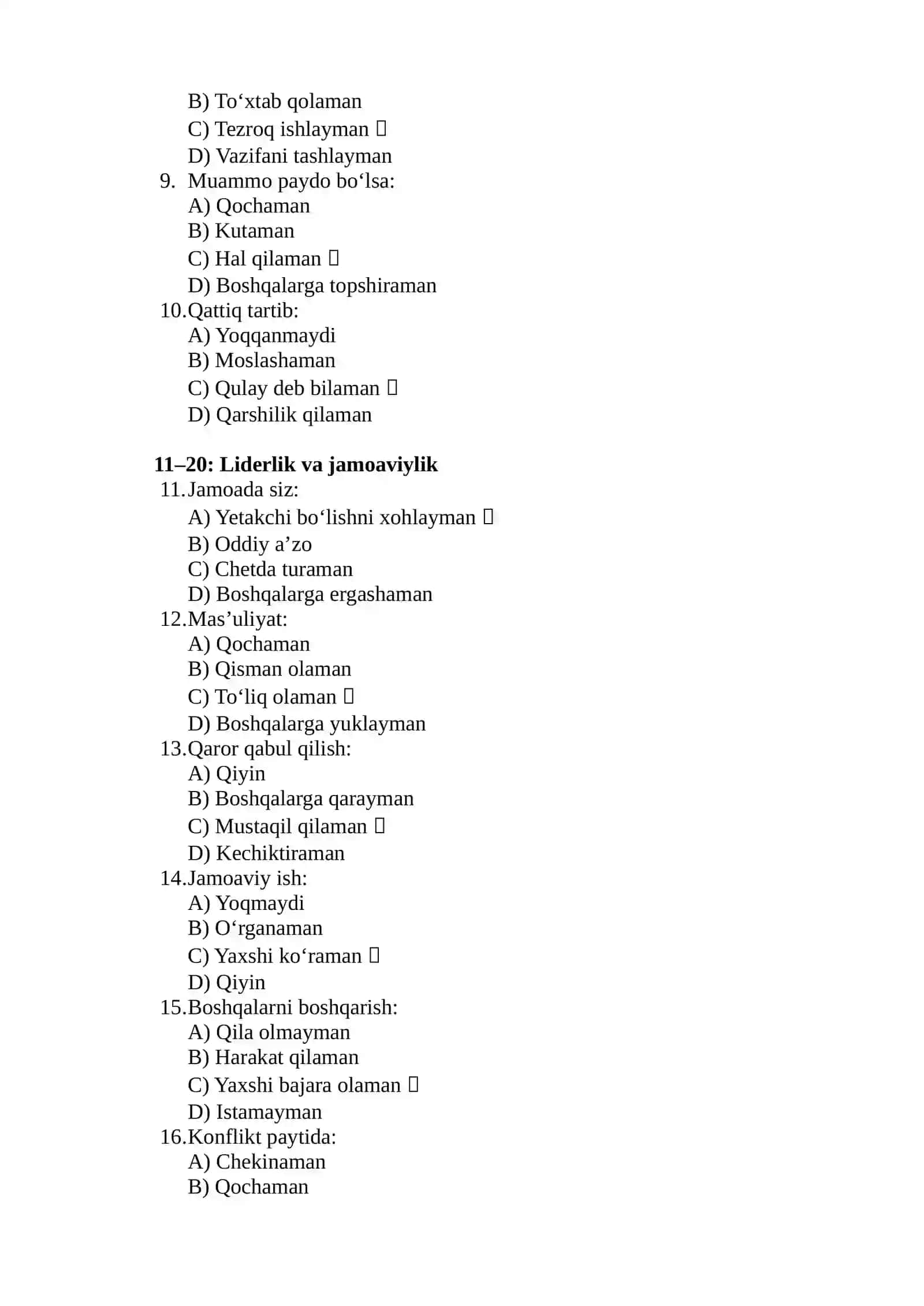 Ichki ishlarga kiruvchilar uchun psixologik test 2