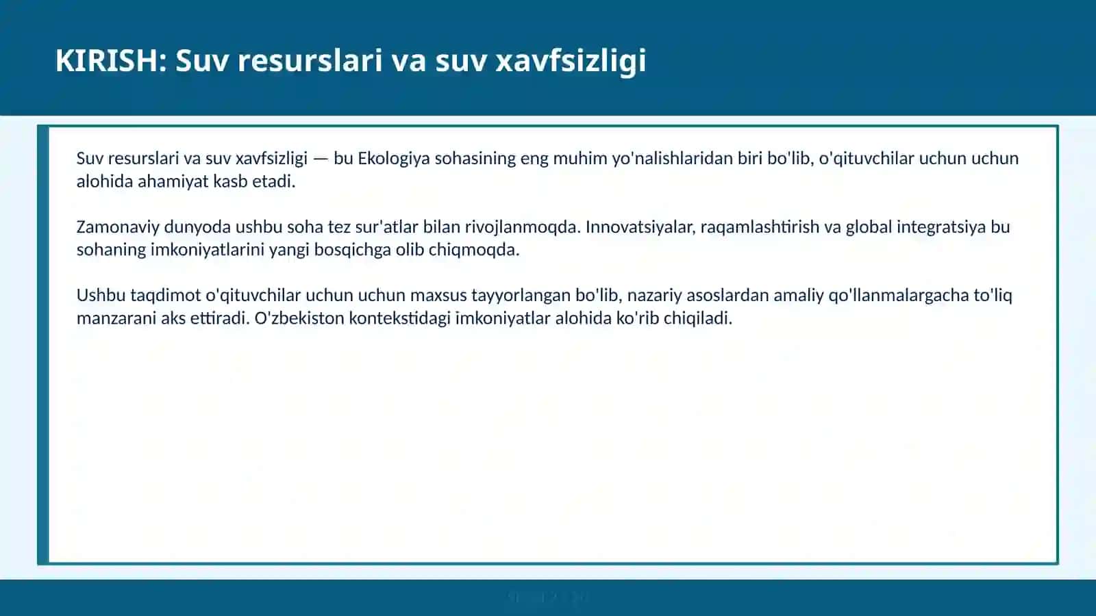 SUV RESURSLARI VA SUV XAVFSIZLIGI 2